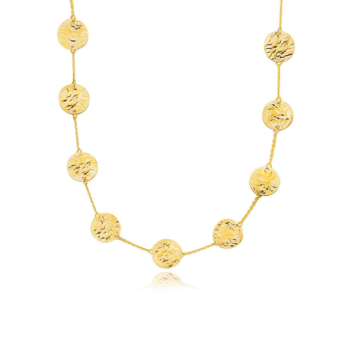 14k Yellow Gold Textured Disc Long Layering Necklace - Forever in Harmony