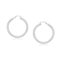 14k White Gold Polished Hoop Earrings (4x25mm) - Forever in Harmony