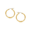 14k Yellow Gold Fancy Diamond Cut Slender Small Hoop Earrings (2x15mm) - Forever in Harmony