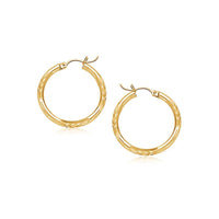 14k Yellow Gold Fancy Diamond Cut Slender Small Hoop Earrings (2x15mm) - Forever in Harmony