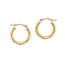 14k Yellow Gold Fancy Diamond Cut Slender Small Hoop Earrings (2x15mm) - Forever in Harmony