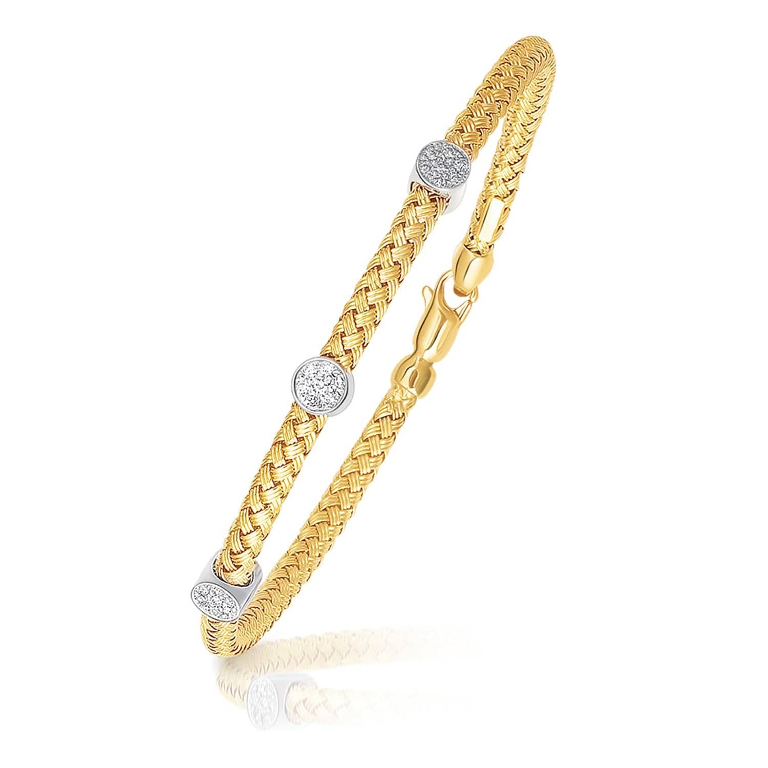 14k Two-Tone Gold Diamond Accent Station Basket Weave Bracelet (3.80 mm) |