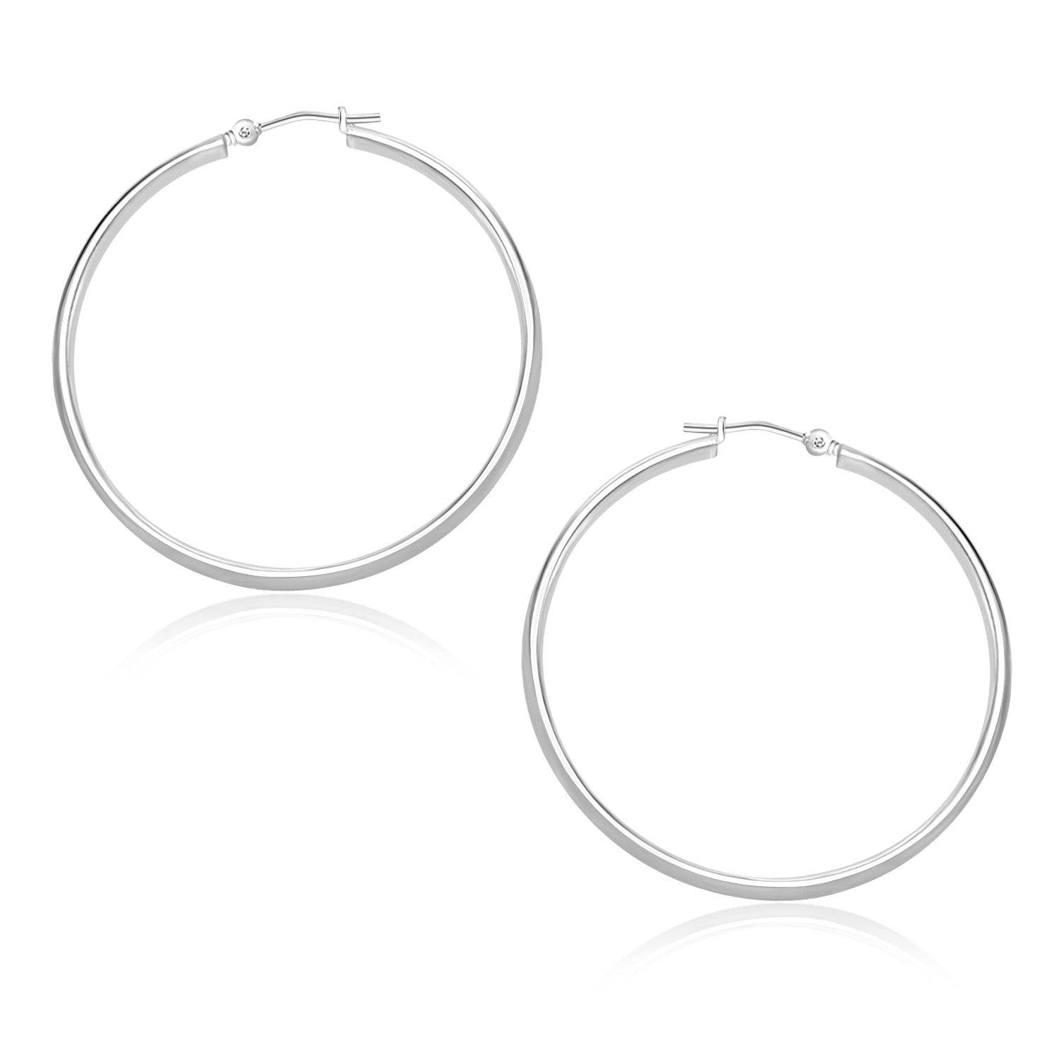 14k White Gold Polished Hoop Earrings (1.5x30mm) - Forever in Harmony