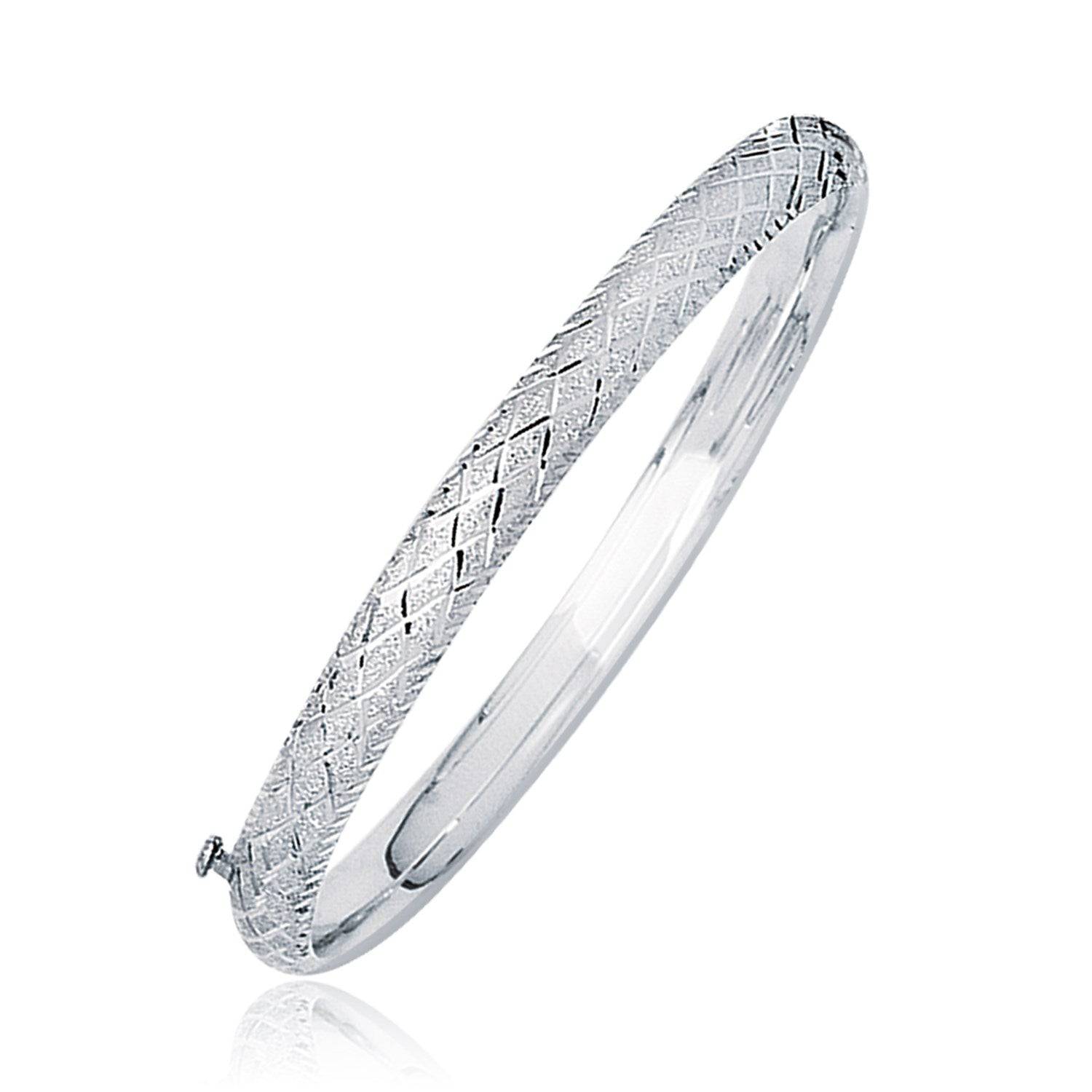 14k White Gold Weave Diamond Cut Dome Children's Bangle |