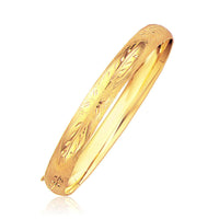 Classic Floral Carved Bangle in 14k Yellow Gold (8.00 mm) | 7'' - Forever in Harmony