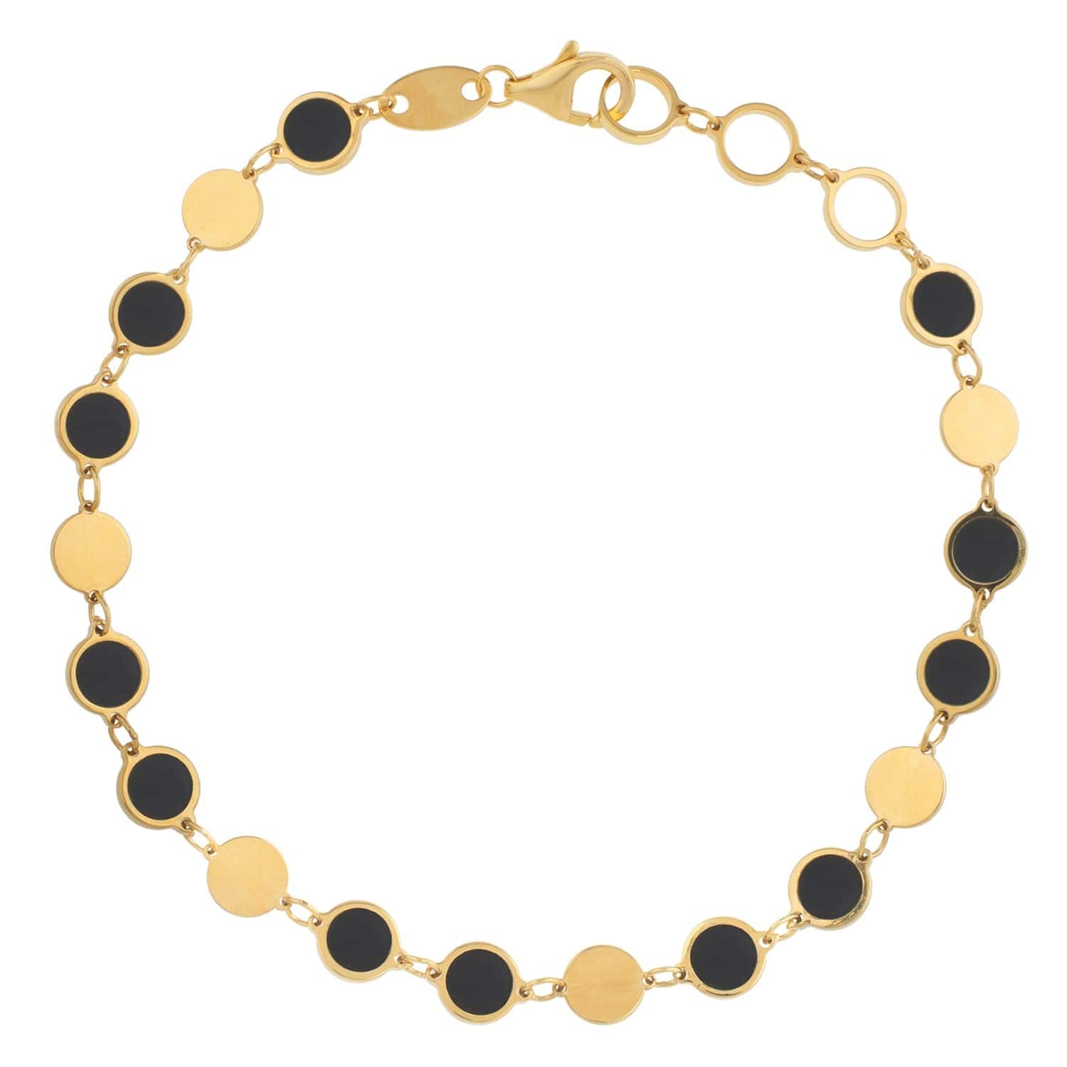 14k Yellow Gold Onyx Geometric Mirror Gem Chain Bracelet (5.00 mm) - Forever in Harmony