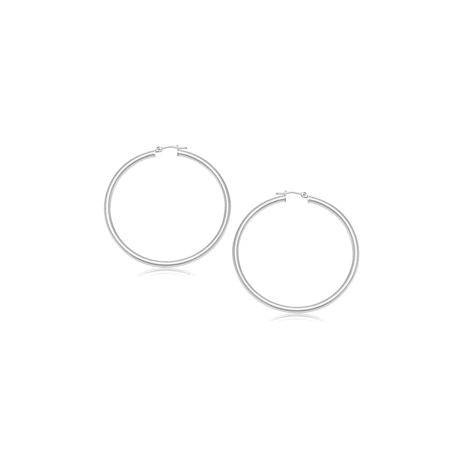 14k White Gold Polished Hoop Earrings (3x15mm) - Forever in Harmony