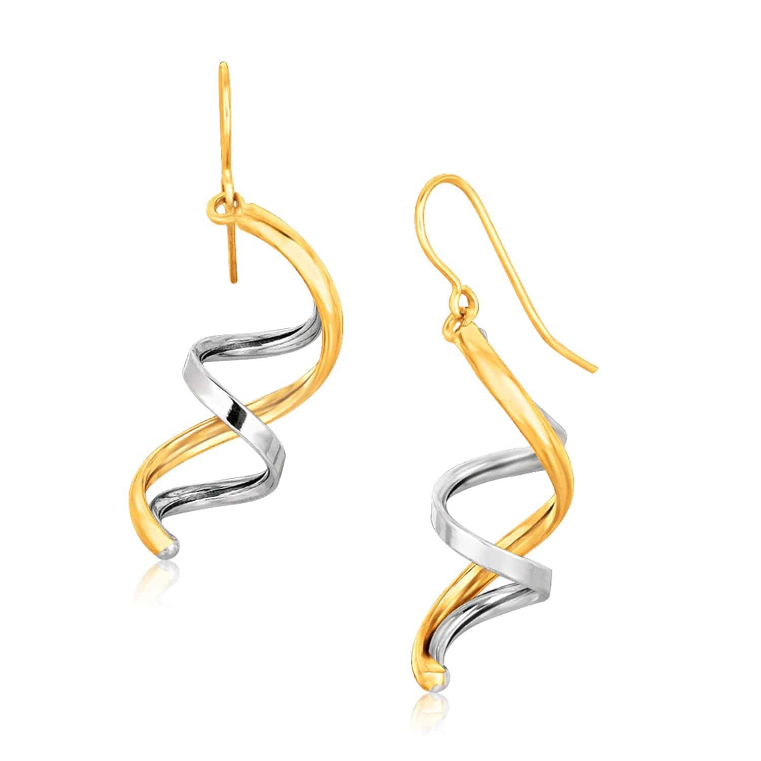 14k Two Tone Gold Double Helix Polished Dangling Earrings - Forever in Harmony