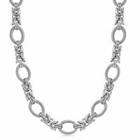 Sterling Silver  Rhodium Plated Knot Style and Textured Oval Chain Necklace - Forever in Harmony