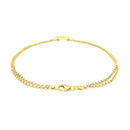 14k Yellow Gold Double Rolo Chain Anklet with an Open Heart Station - Forever in Harmony