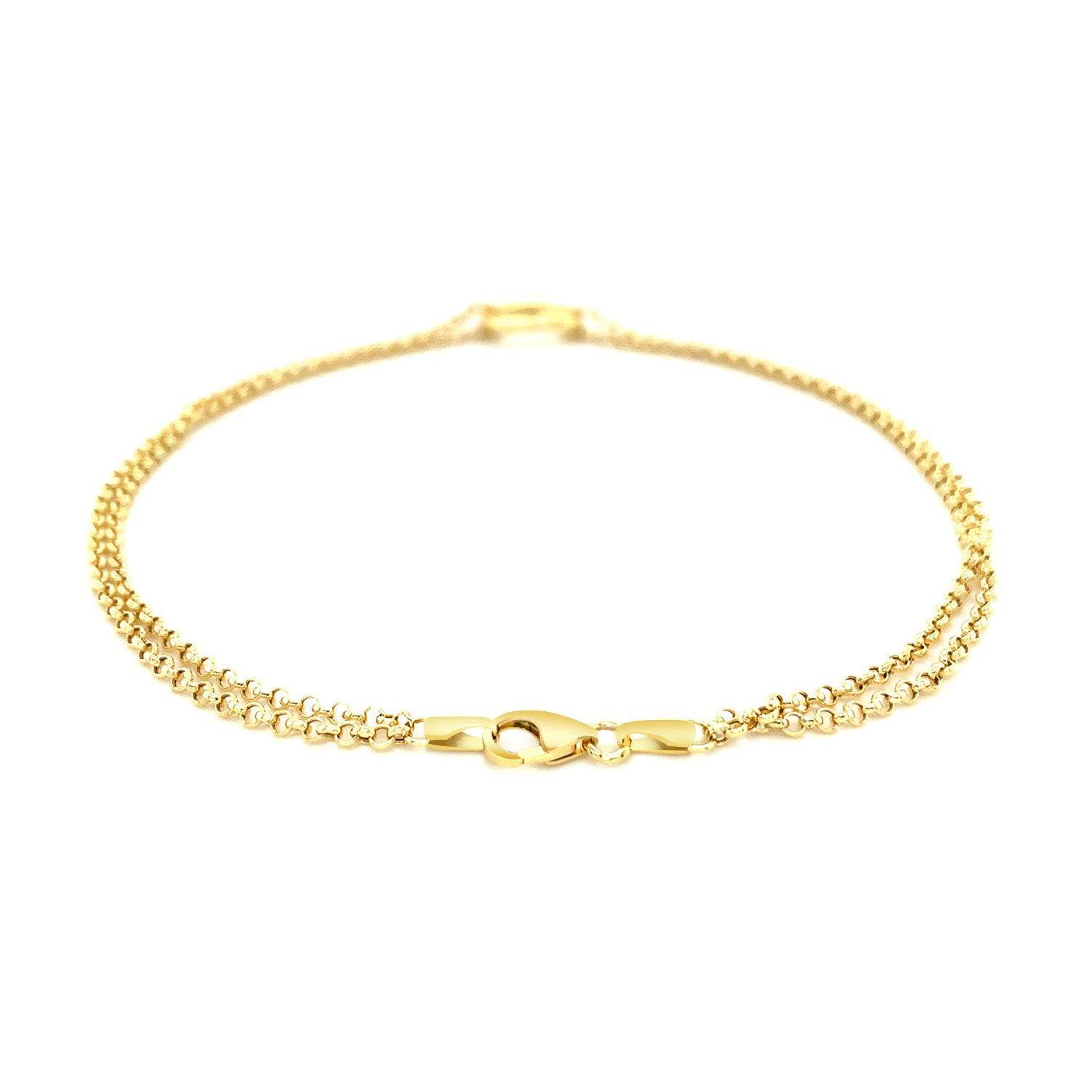 14k Yellow Gold Double Rolo Chain Anklet with an Open Heart Station - Forever in Harmony