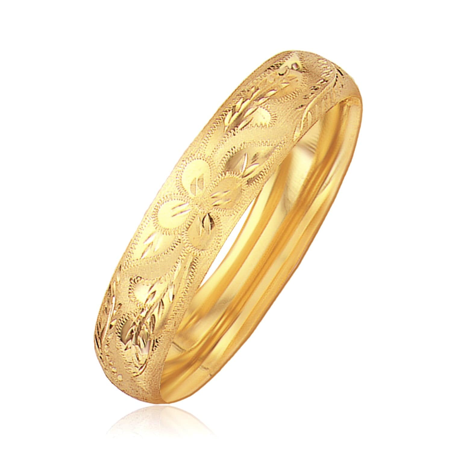 Classic Floral Carved Bangle in 14k Yellow Gold (13.50 mm) |