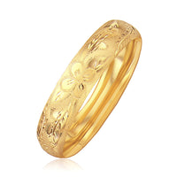 Classic Floral Carved Bangle in 14k Yellow Gold (13.50 mm) | - Forever in Harmony