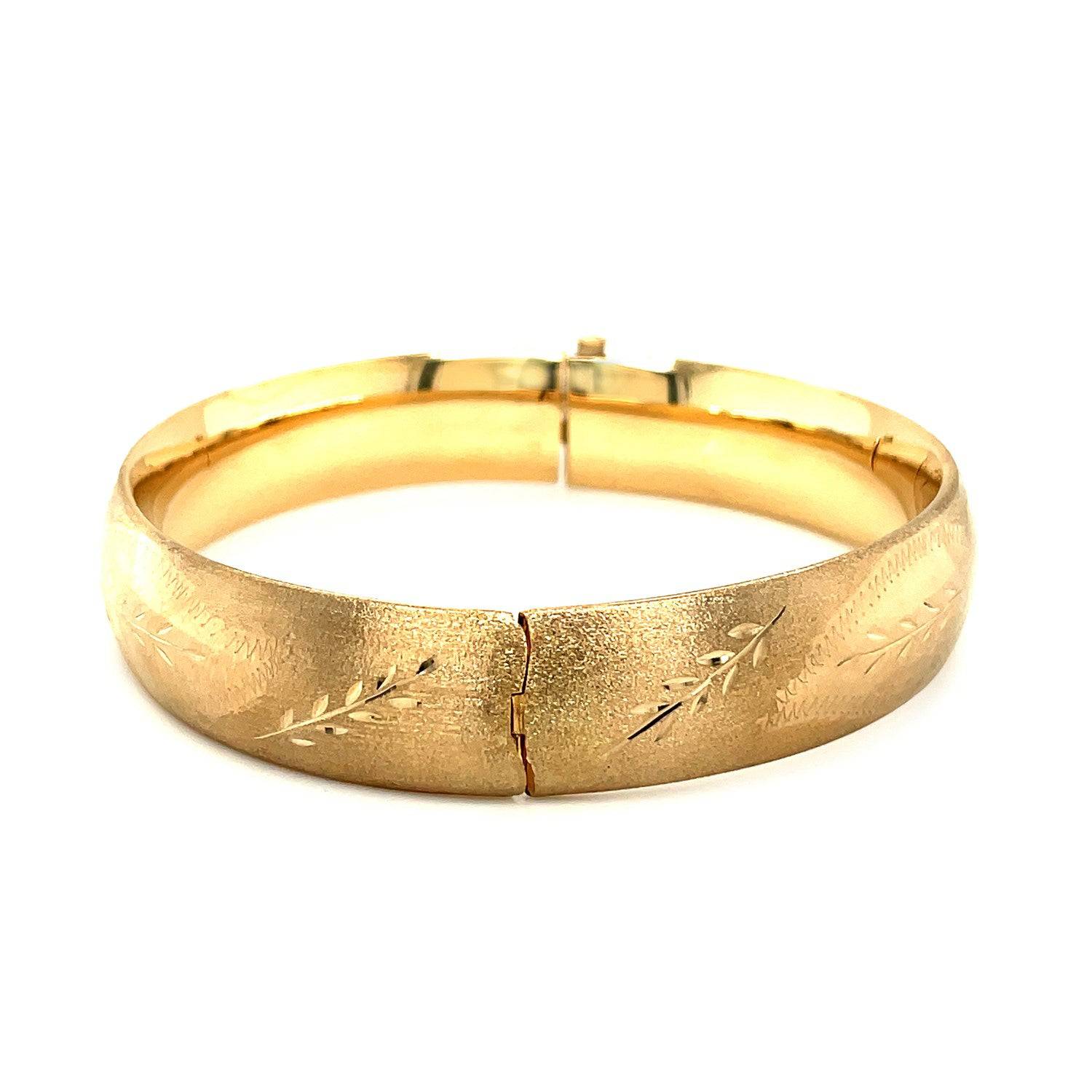 Classic Floral Carved Bangle in 14k Yellow Gold (13.50 mm) |