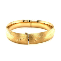 Classic Floral Carved Bangle in 14k Yellow Gold (13.50 mm) | - Forever in Harmony