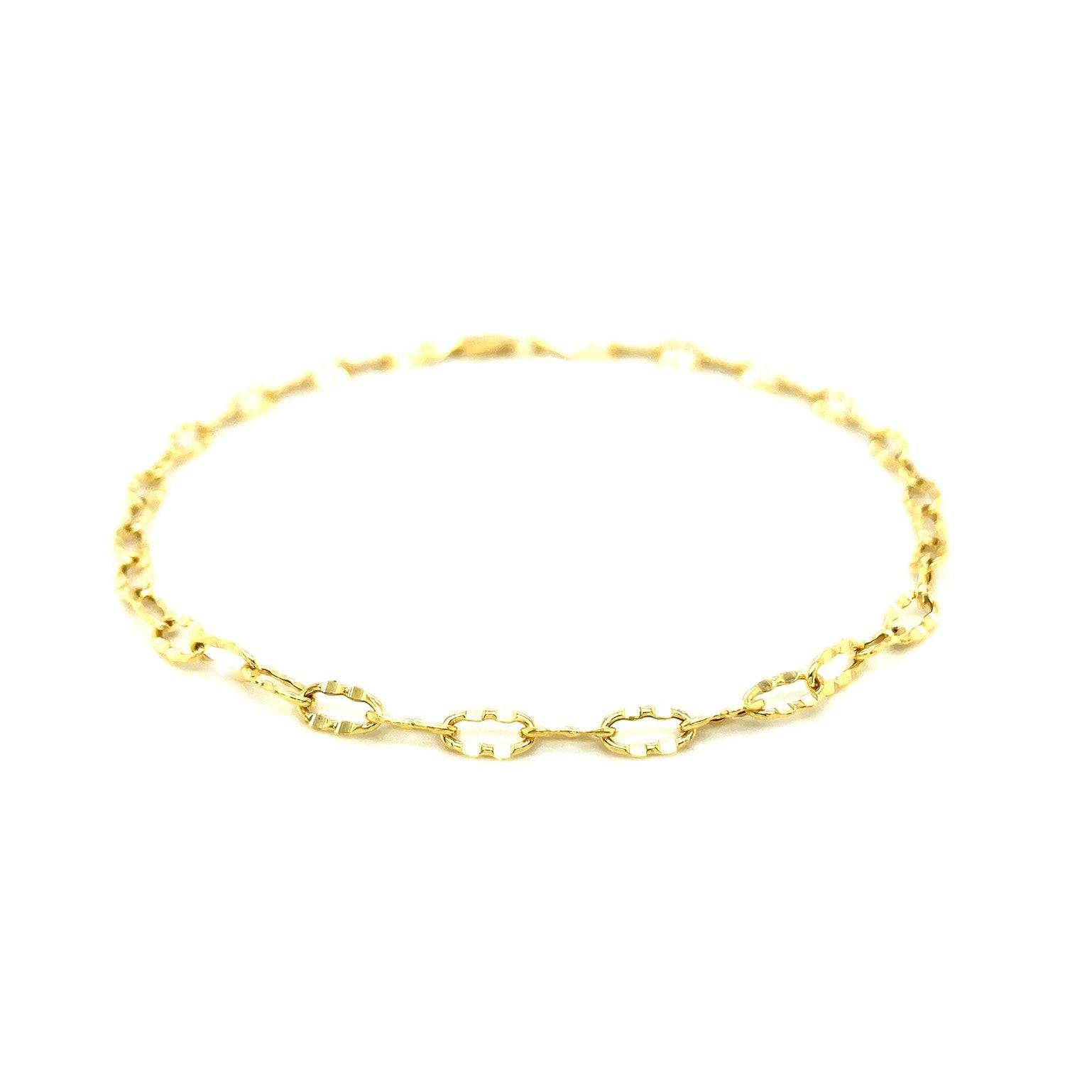 14k Yellow Gold Anklet with Flat Hammered Oval Links - Forever in Harmony