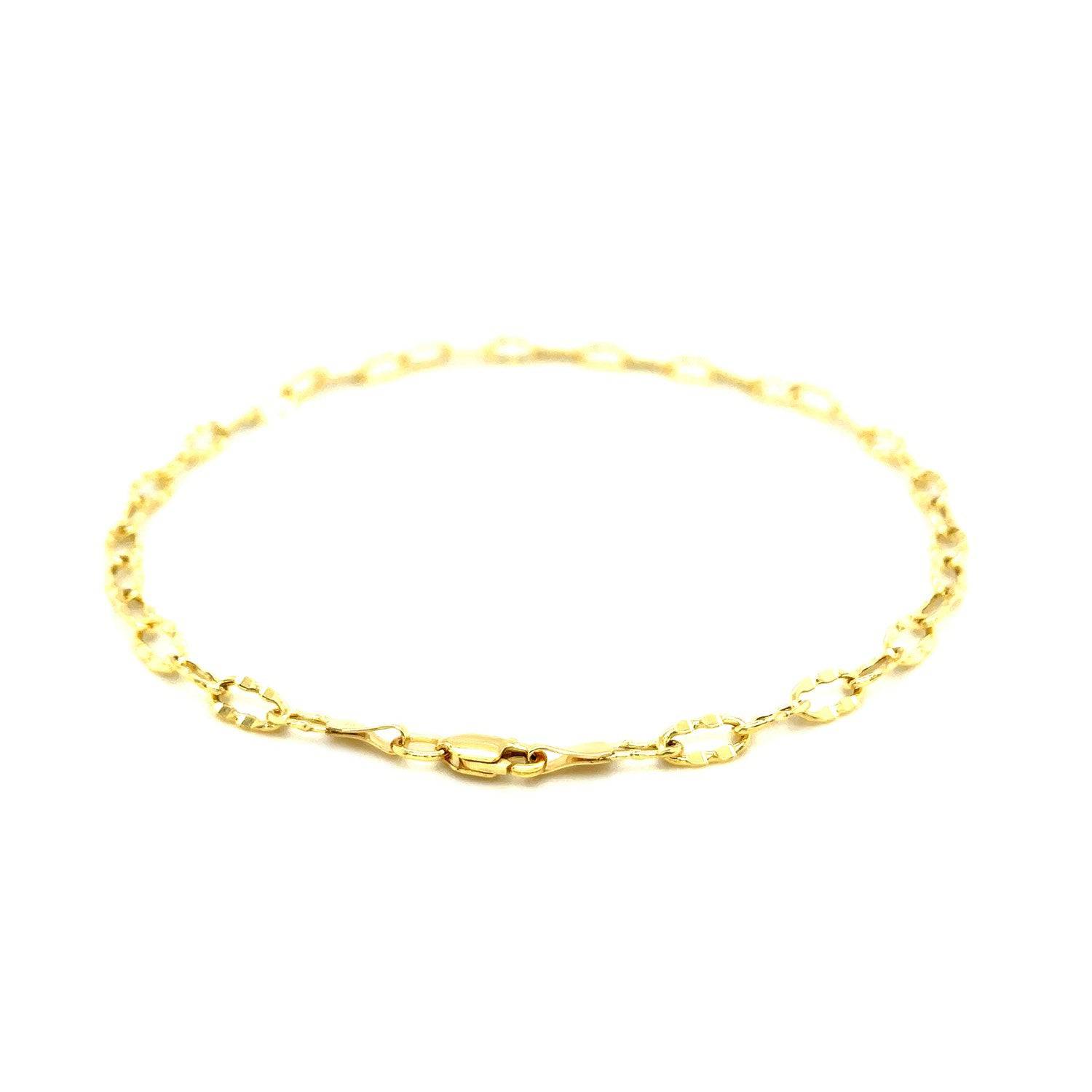 14k Yellow Gold Anklet with Flat Hammered Oval Links - Forever in Harmony