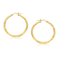 14k Yellow Gold Fancy Diamond Cut Hoop Earrings (3x35mm) - Forever in Harmony