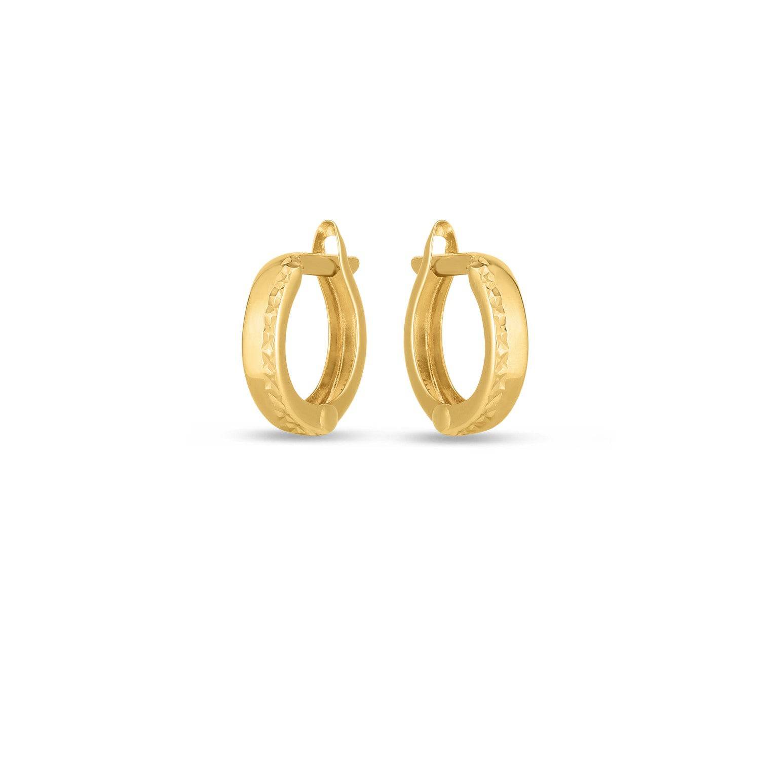 14k Yellow Gold Textured Huggie Hoops(3x10mm) - Forever in Harmony