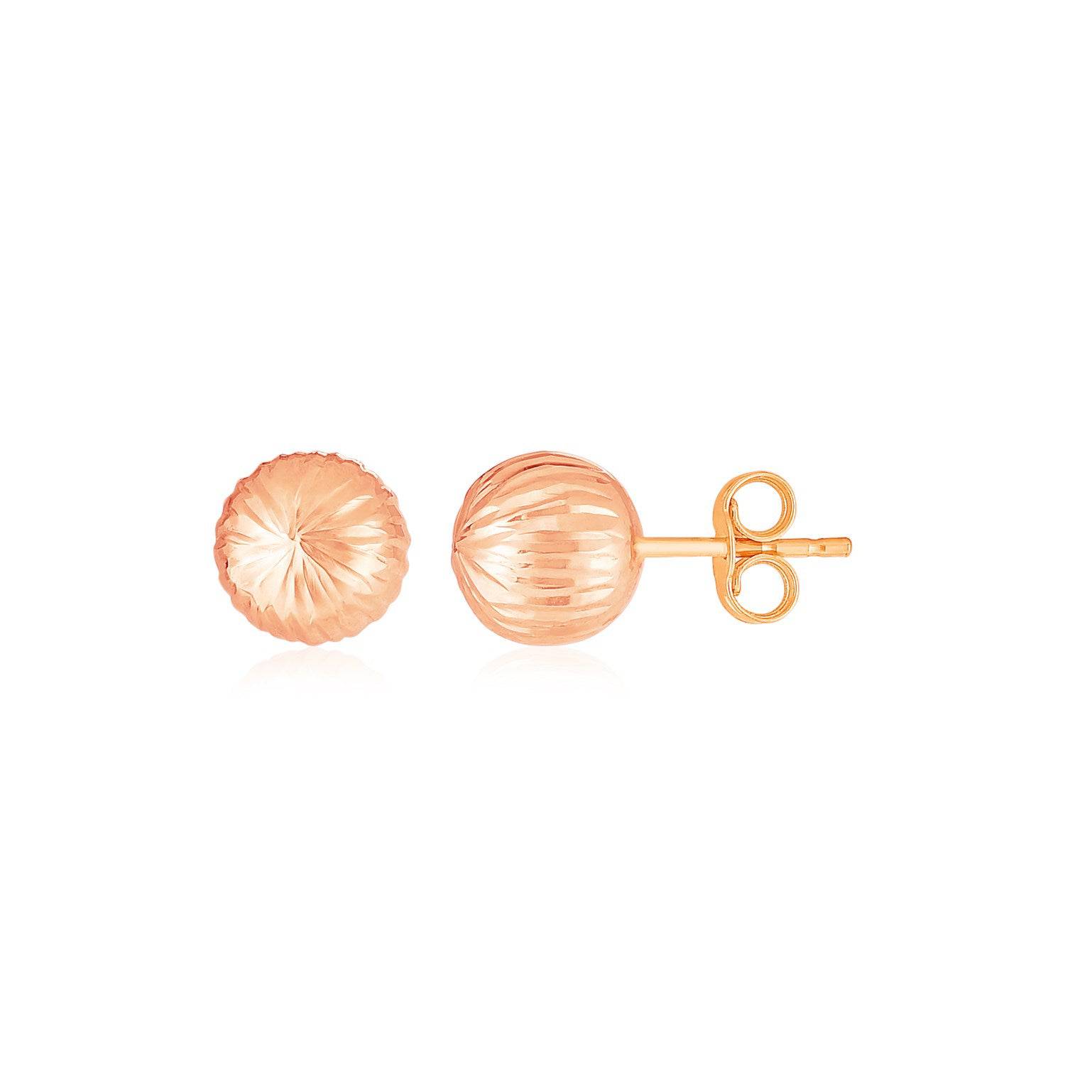 14K Rose Gold Ball Earrings with Linear Texture(5mm) - Forever in Harmony