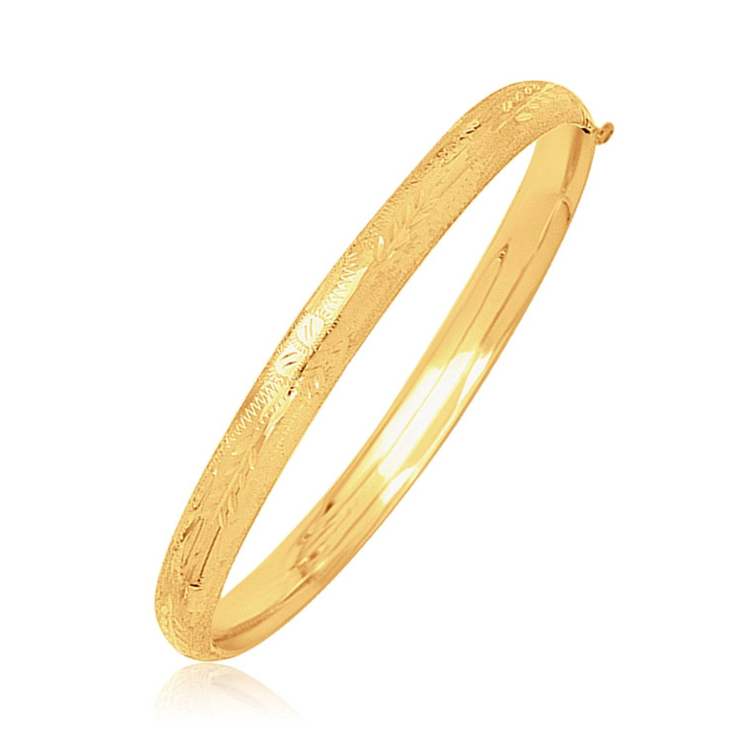 14k Yellow Gold Dome Motif Childrens Bangle with Diamond Cuts (5.50 mm) |