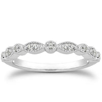 14k White Gold Vintage Look Fancy Pave Diamond Milgrain Wedding Ring Band - Forever in Harmony