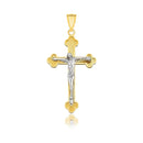 14k Two-Tone Gold Small Budded Style Cross with Figure Pendant - Forever in Harmony