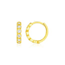 14k Yellow Gold Petite Hoop Earrings with Round Cubic Zirconias - Forever in Harmony