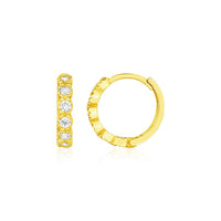 14k Yellow Gold Petite Hoop Earrings with Round Cubic Zirconias - Forever in Harmony