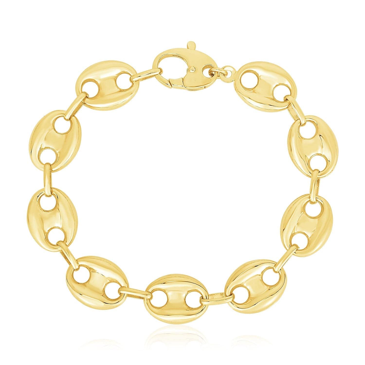 14k Yellow Gold High Polish Lite Puffed Mariner Link Bracelet  (15.00 mm) - Forever in Harmony