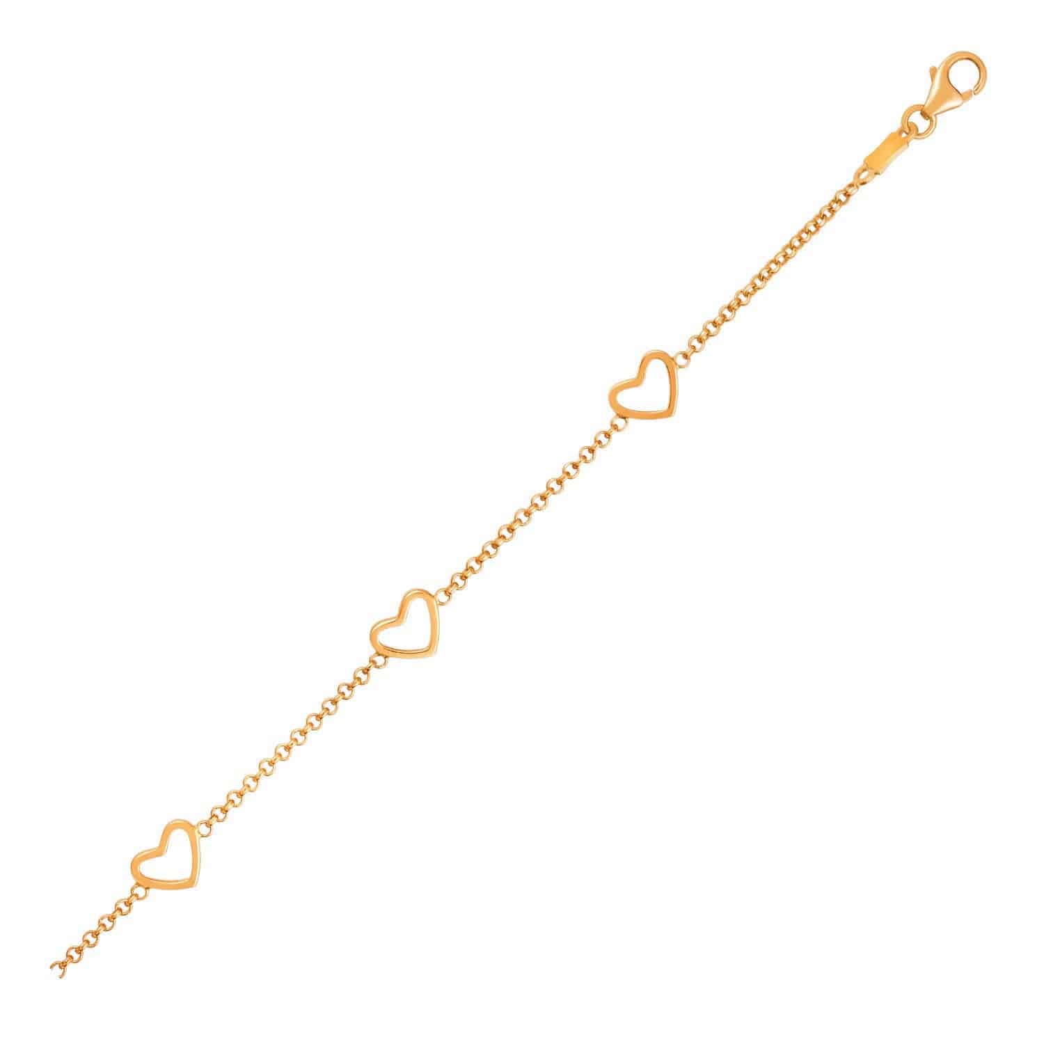 14k Yellow Gold Childrens Bracelet with Hearts - Forever in Harmony