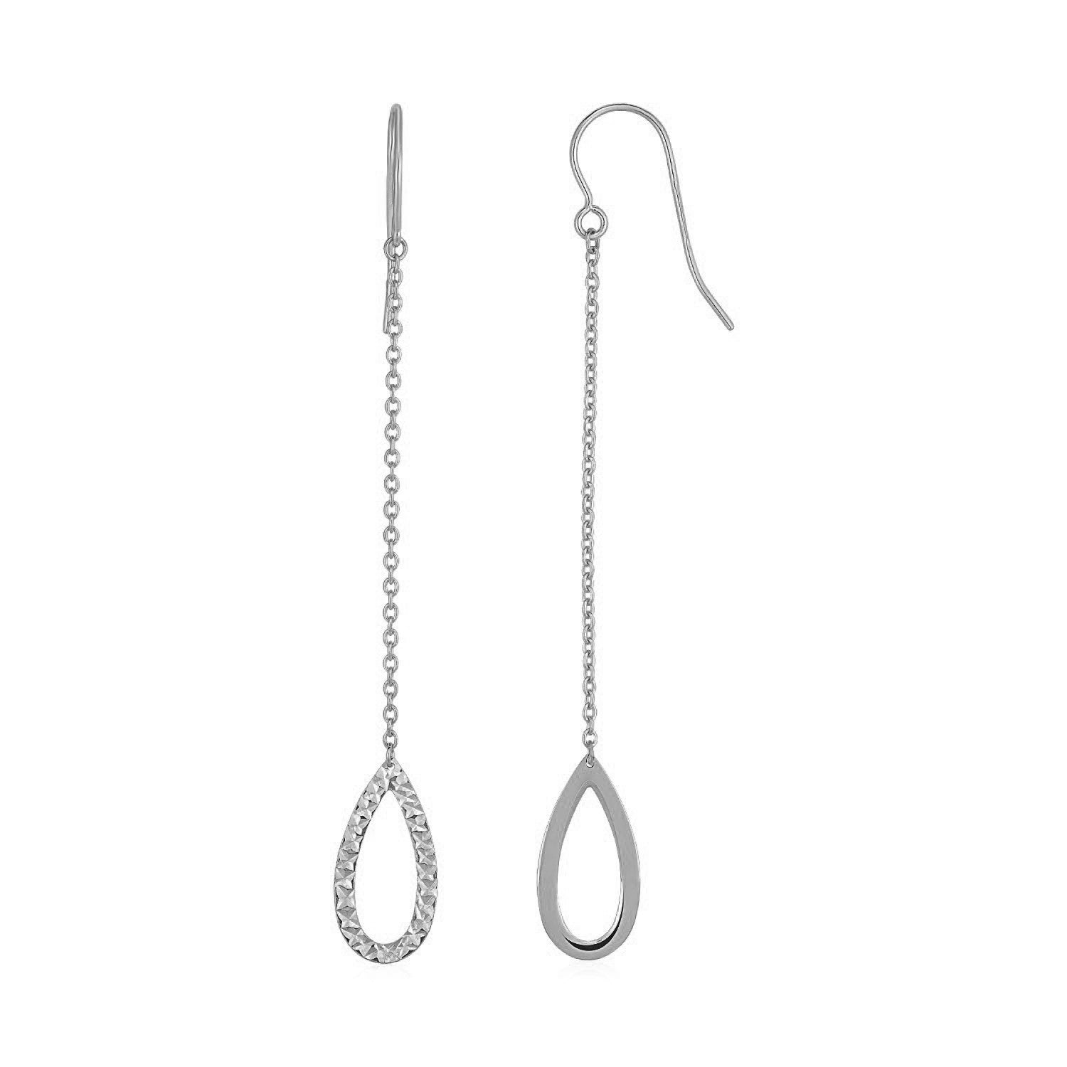 Textured Pear Shaped Long Drop Earrings in 14k White Gold - Forever in Harmony