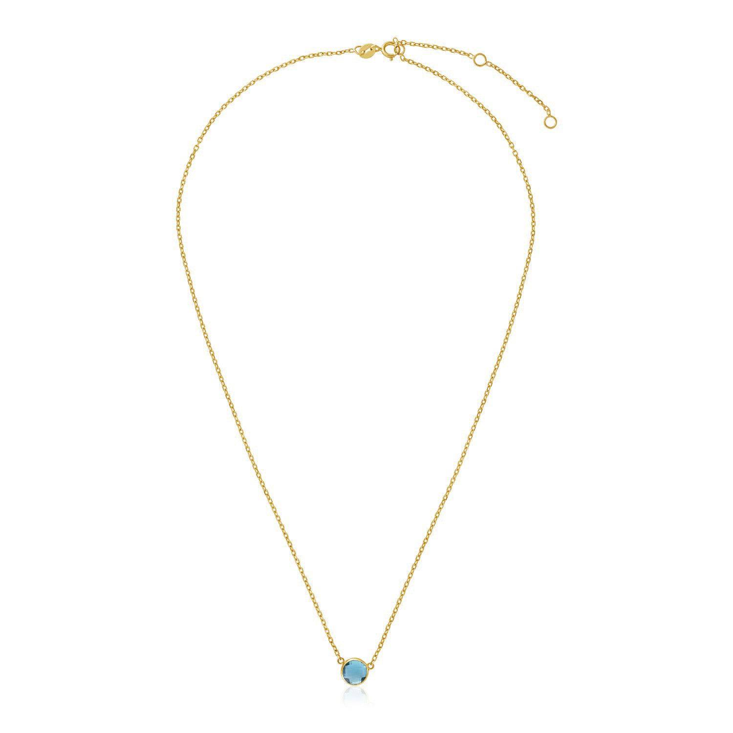 14k Yellow Gold 17 inch Necklace with Round Blue Topaz - Forever in Harmony