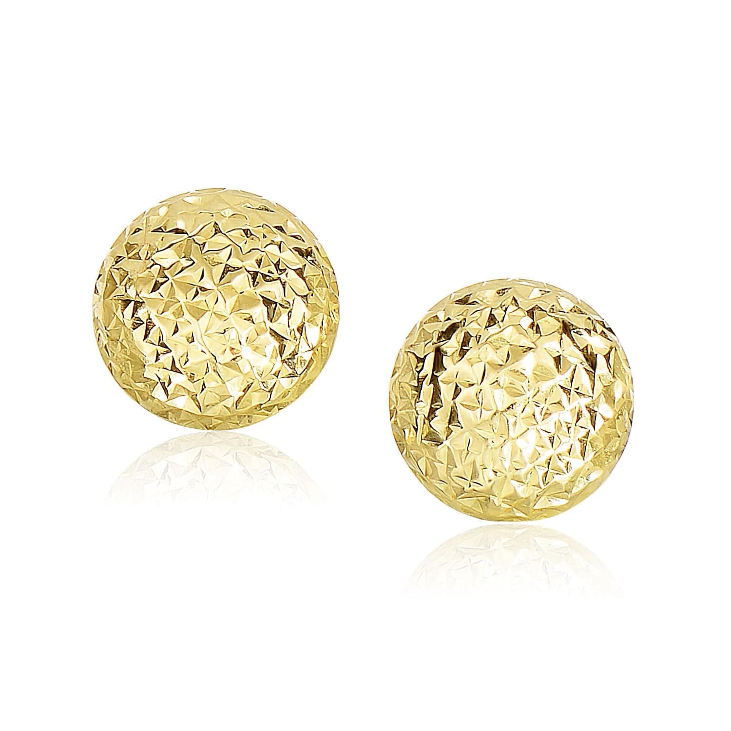 14k Yellow Gold Puff Round Earrings with Diamond Cuts(11mm) - Forever in Harmony