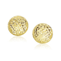 14k Yellow Gold Puff Round Earrings with Diamond Cuts(11mm) - Forever in Harmony