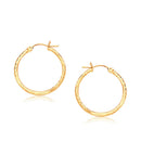 14k Yellow Gold Slender Hoop Earring with Diamond-Cut Finish (25mm Diameter) - Forever in Harmony