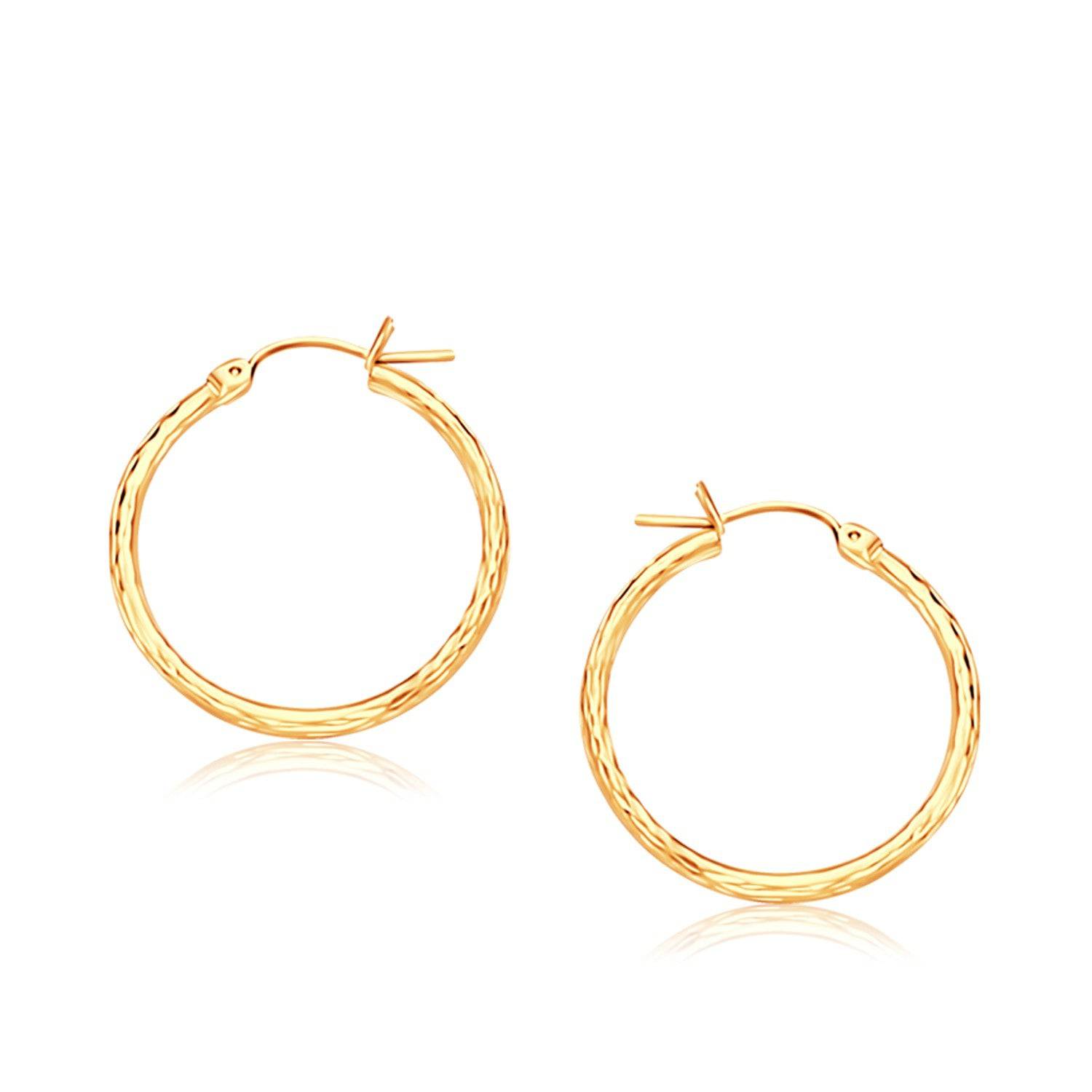 14k Yellow Gold Slender Hoop Earring with Diamond-Cut Finish (25mm Diameter) - Forever in Harmony