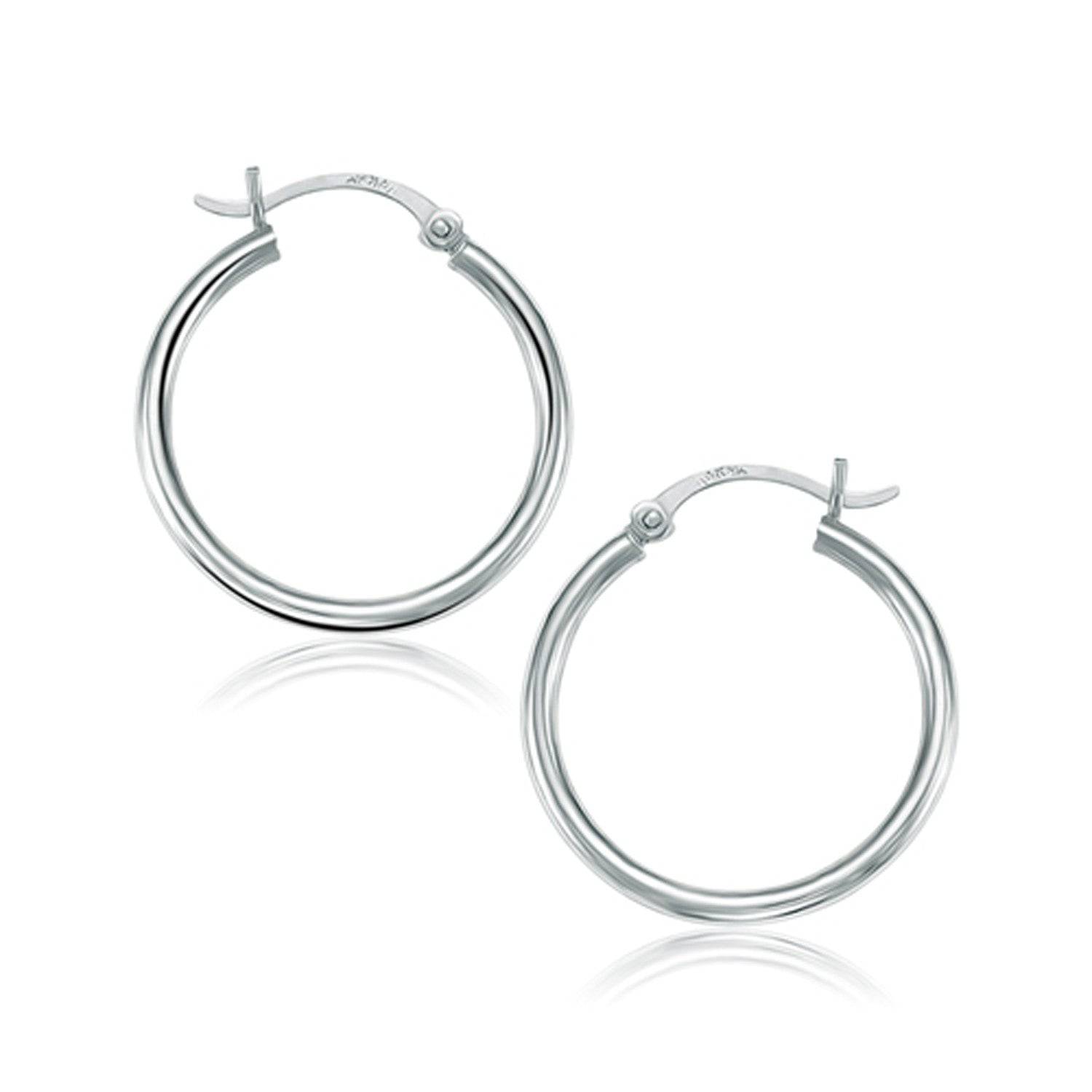 14k White Gold Polished Hoop Earrings (2x25mm) - Forever in Harmony