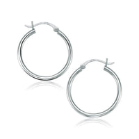 14k White Gold Polished Hoop Earrings (2x25mm) - Forever in Harmony