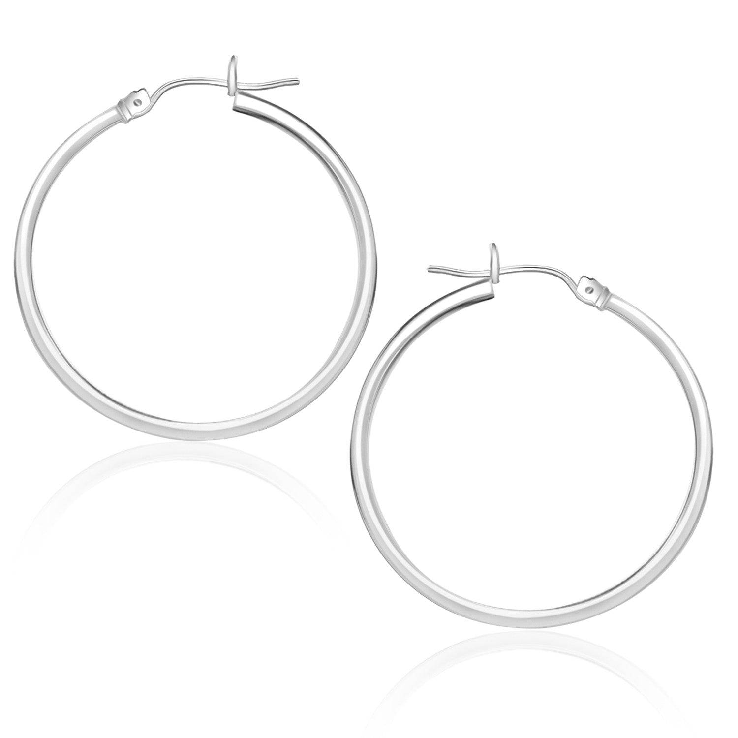 14k White Gold Polished Hoop Earrings (1.5x25mm) - Forever in Harmony