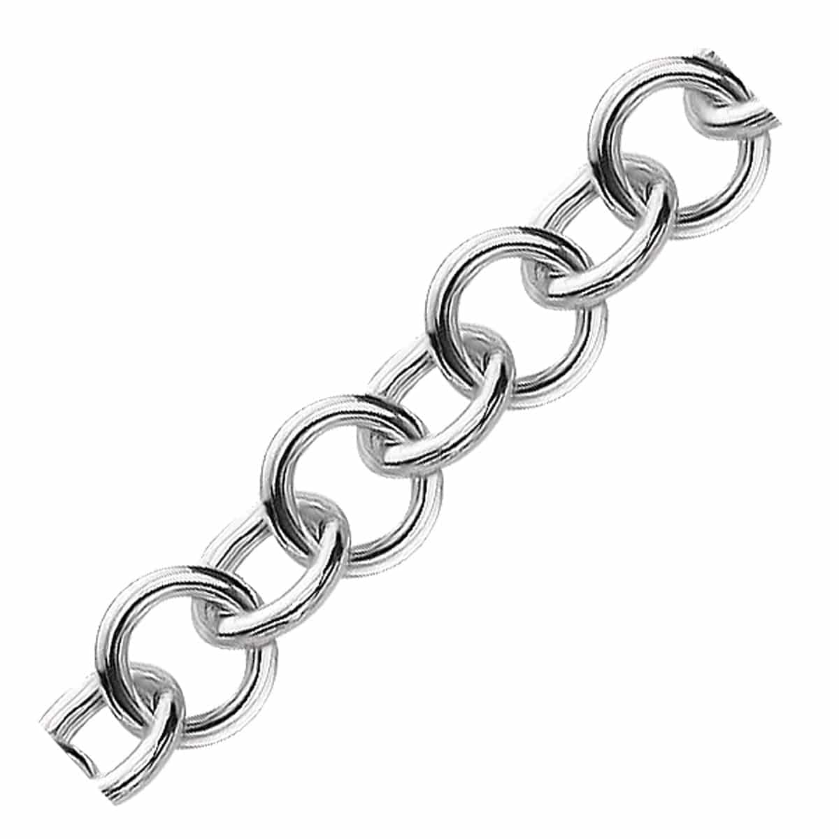 Sterling Silver Rolo Style Polished Charm Bracelet with Rhodium Plating(8.15 mm) |