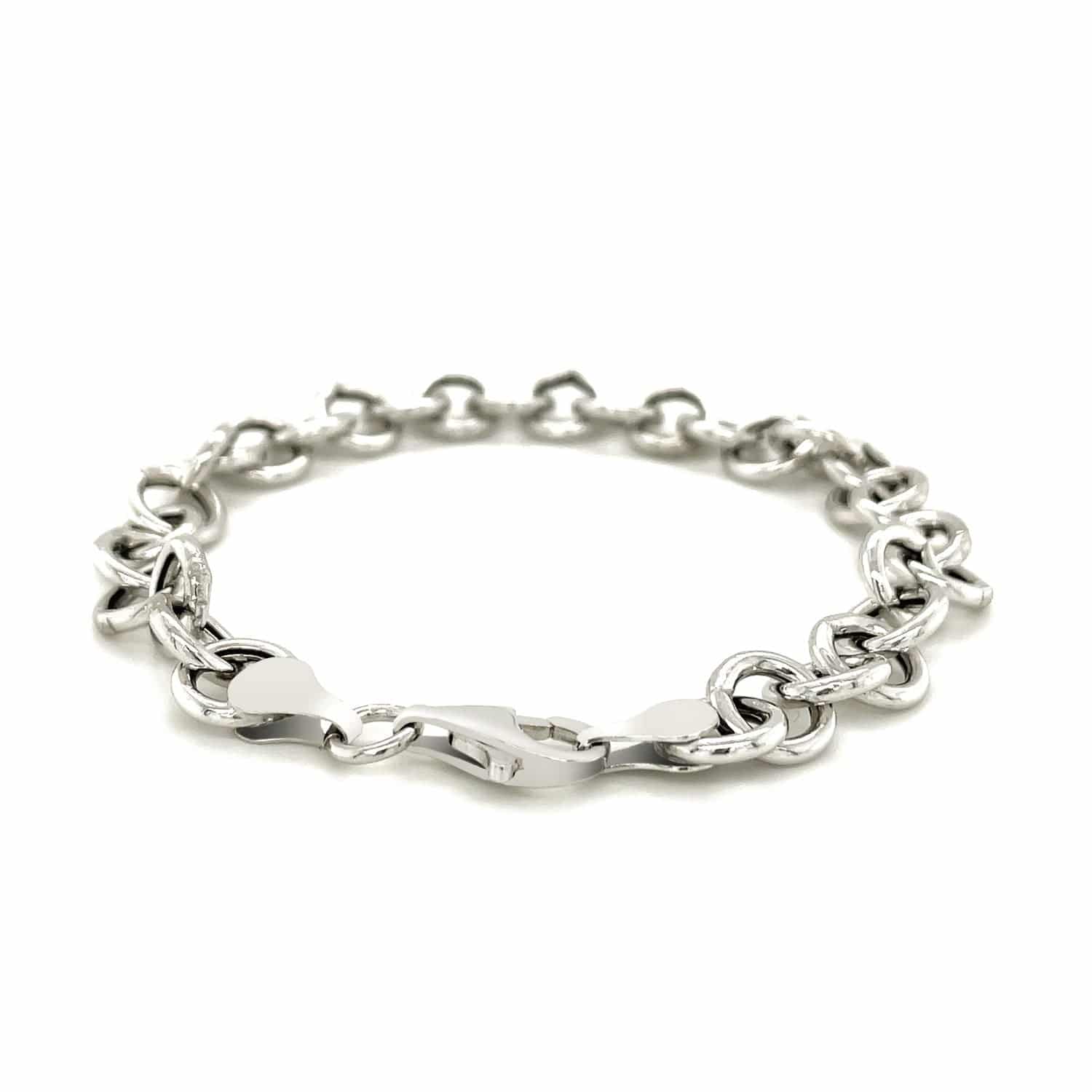 Sterling Silver Rolo Style Polished Charm Bracelet with Rhodium Plating(8.15 mm) | - Forever in Harmony