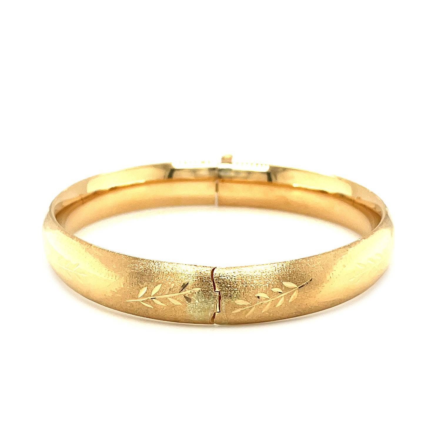 Classic Floral Carved Bangle in 14k Yellow Gold (10.00 mm) |