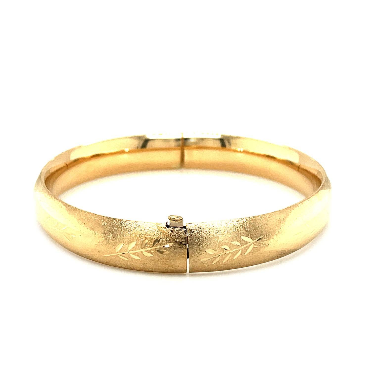 Classic Floral Carved Bangle in 14k Yellow Gold (10.00 mm) | 7'' - Forever in Harmony