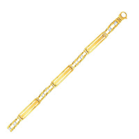 14k Two-Tone Gold Fancy Bar Style Mens Bracelet with Curved Connectors (9.65 mm) | - Forever in Harmony