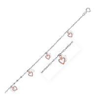 14k White and Rose Gold Anklet with Dual Heart Charms - Forever in Harmony