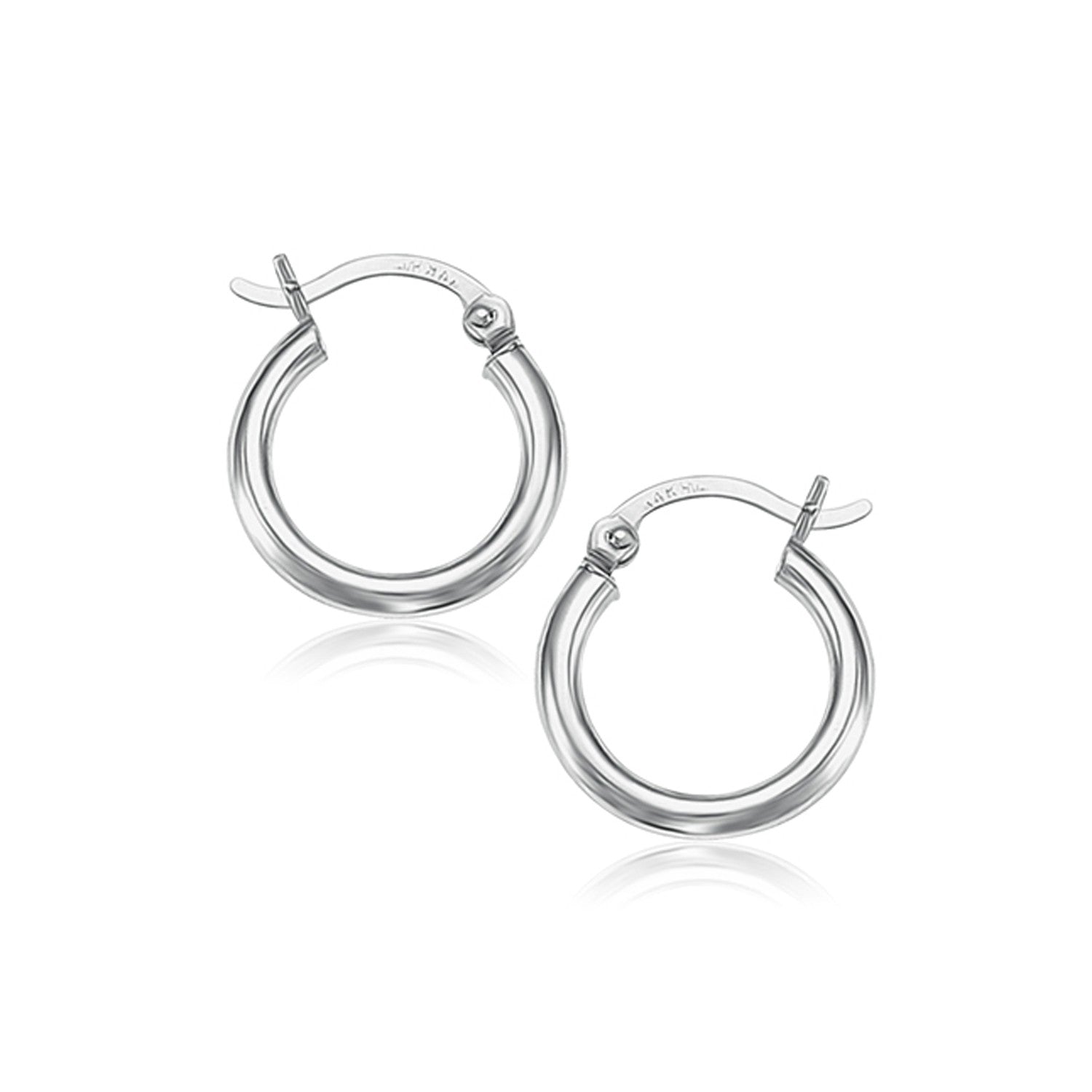 14k White Gold Polished Hoop Earrings (2x15mm) - Forever in Harmony