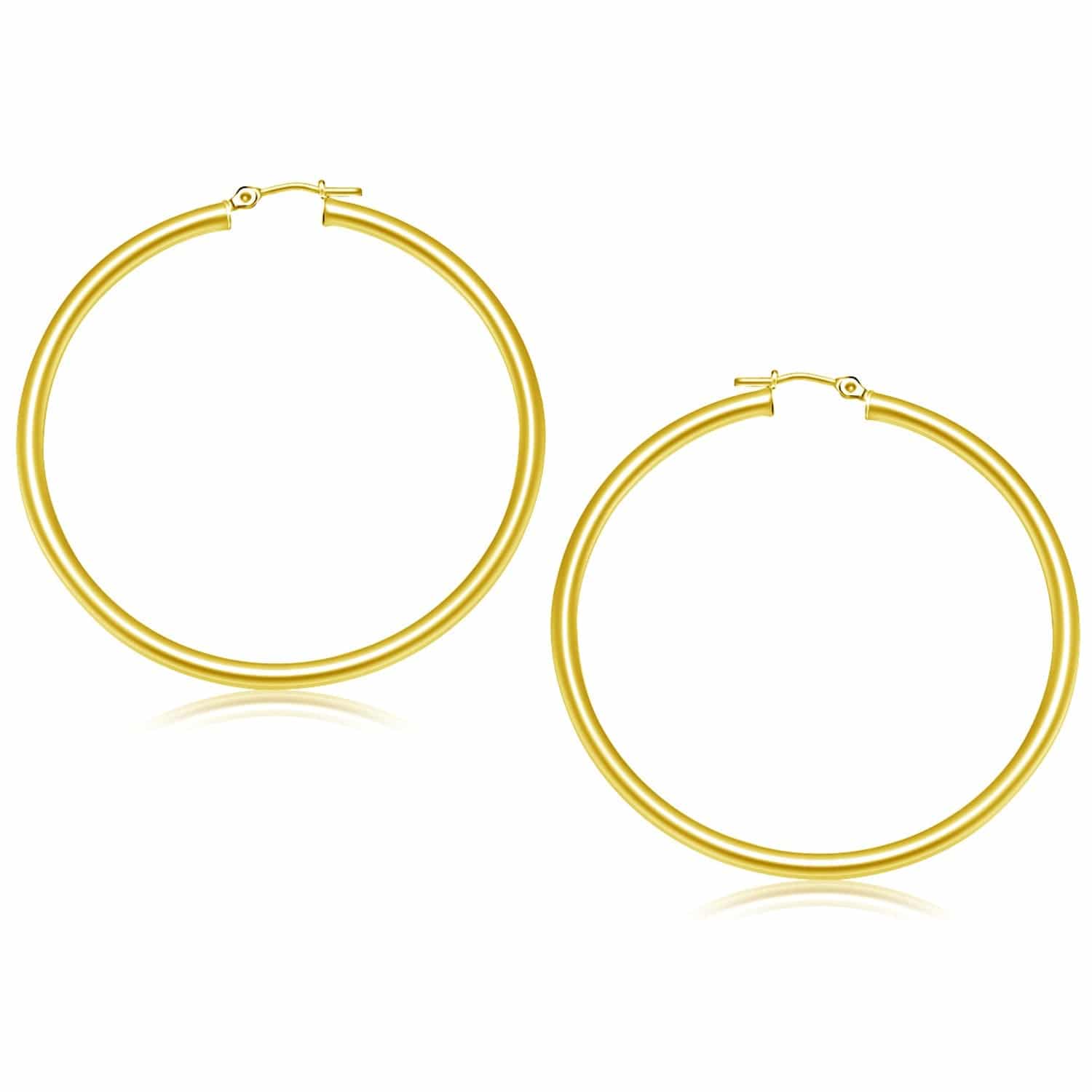 14k Yellow Gold Polished Hoop Earrings (3x50mm) - Forever in Harmony