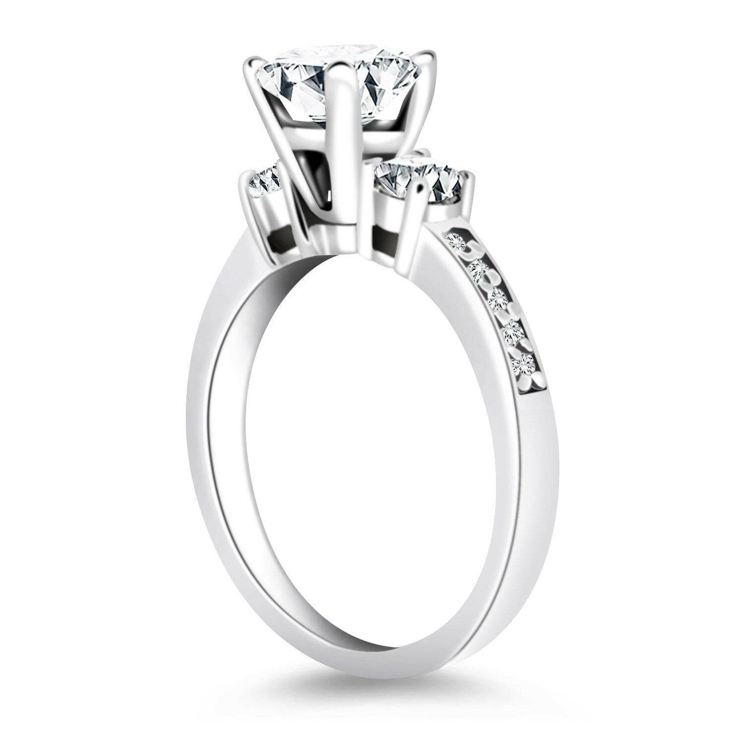 14k White Gold Three Stone Engagement Ring with Diamond Band - Forever in Harmony