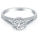 14k White Gold Diamond Halo Split Shank Engagement Ring - Forever in Harmony